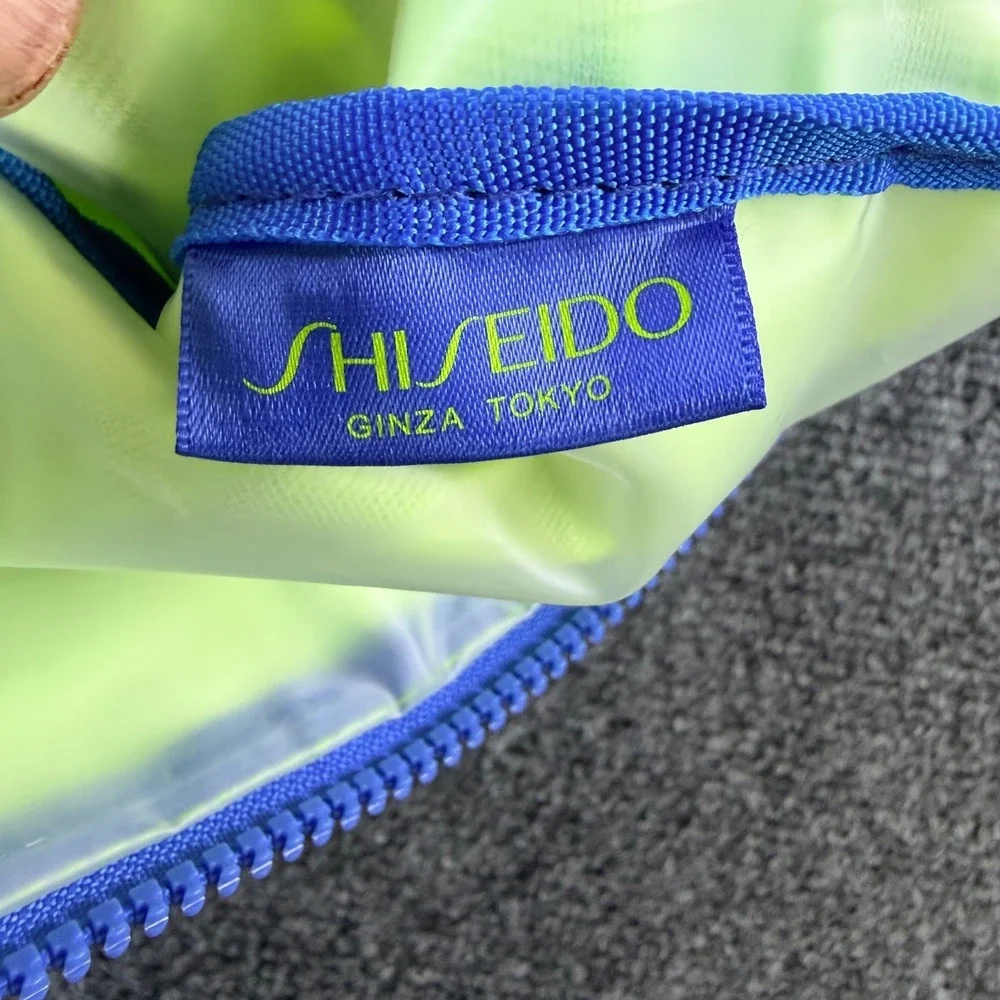 Shiseido Ginza Tokyo Cosmetic Bag Womens‎ Lime Green Gray Horizontal Stripes